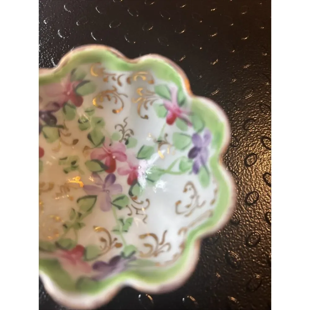 Master Salt Cellars Glass And Porcelain Lot Of 3 Dishes Trinket